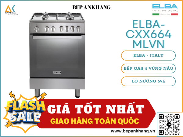 Bếp Gas 4 Vùng Nấu Liền Lò Nướng ELBA CXX 664 ML VN - Nhập Khẩu Italia 